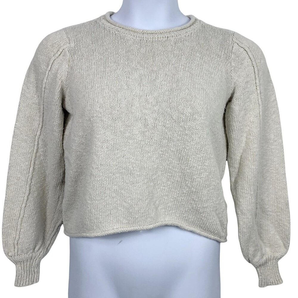 Shrinking Violet Size Medium Sweater Crop Top Long Balloon Sleeves Off White
